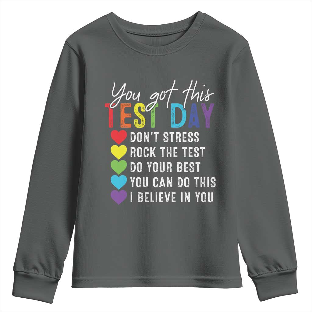 Funny Test Day Youth Sweatshirt You Got This Don't Stress Rock The Test TS11 Dark Heather Print Your Wear