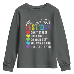 Funny Test Day Youth Sweatshirt You Got This Don't Stress Rock The Test TS11 Dark Heather Print Your Wear