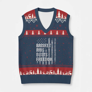 Funny BBQ Brisket Ribs Butts Freedom V-Neck Knit Sweater Vest 4th Of July Meat Smoking American Flag TS11 Navy Red Print Your Wear