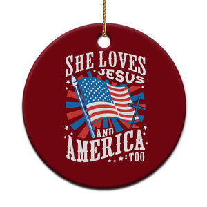 Funny She Loves Jesus And America Too Ceramic Ornament 4th Of July Patriotic Christian American Flag TS11 1pc Red Print Your Wear