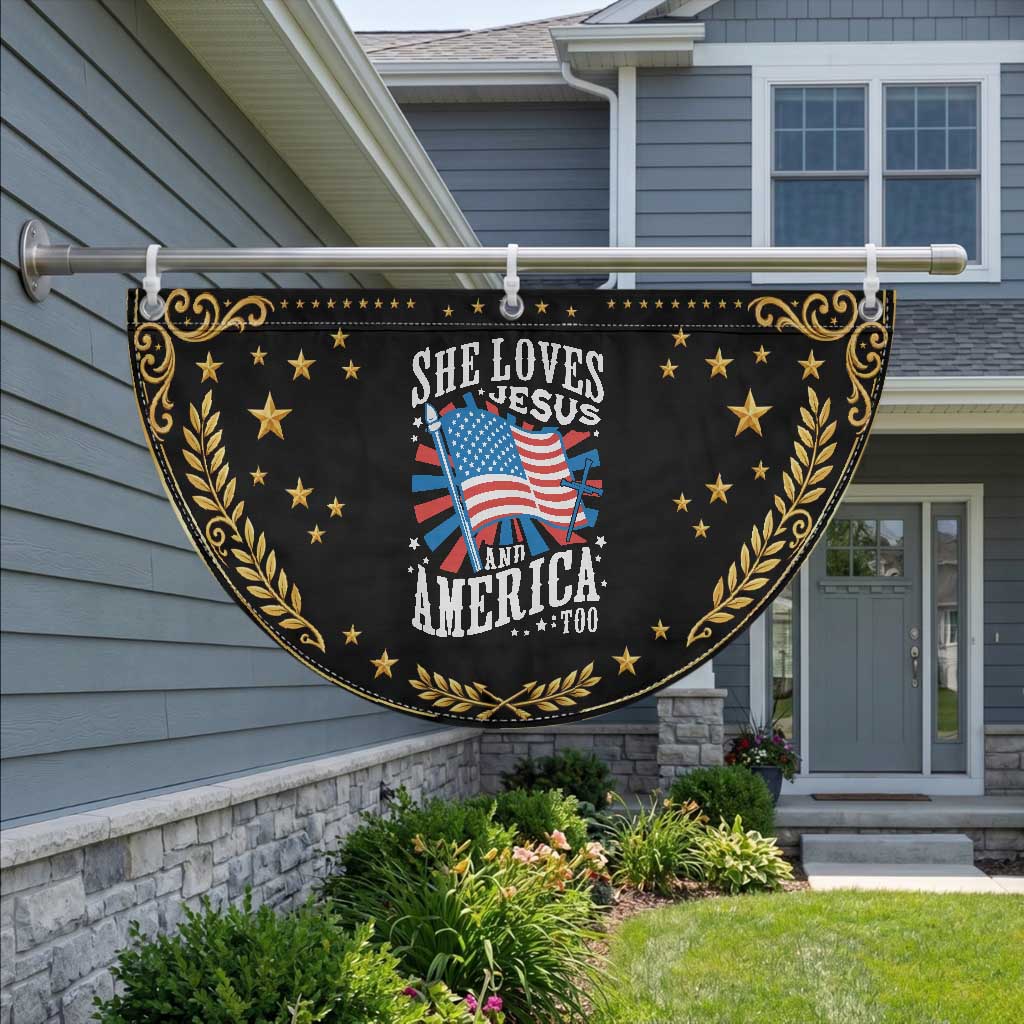 Funny She Loves Jesus And America Too Patriotic Fan Flag 4th Of July Christian American Flag