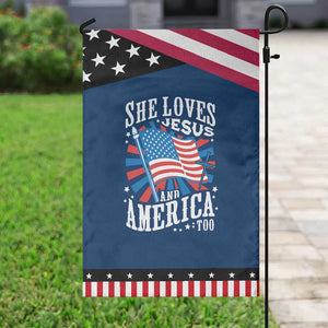 Funny She Loves Jesus And America Too Garden Flag 4th Of July Patriotic Christian American Flag TS11 Classic Blue Black Print Your Wear