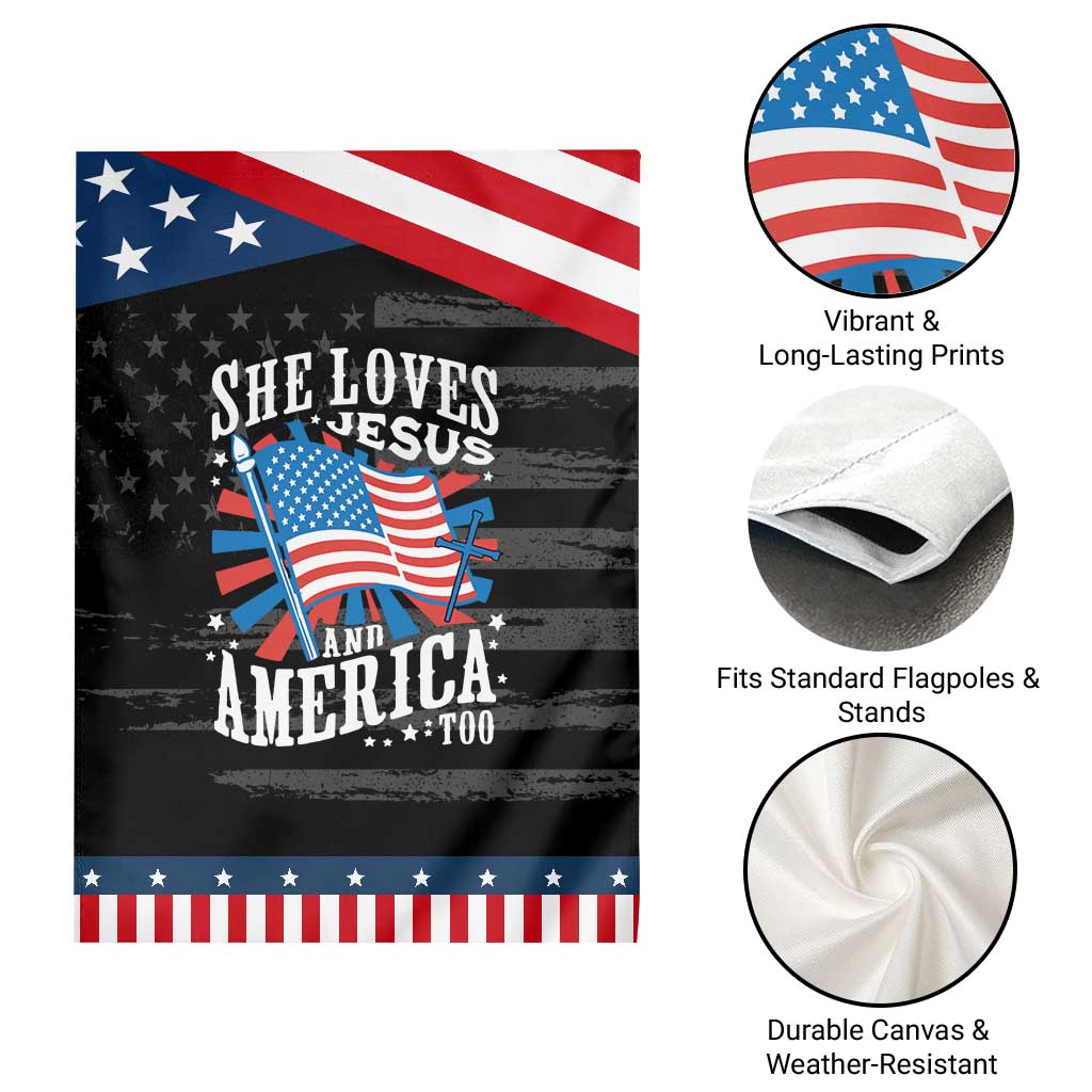 Funny She Loves Jesus And America Too Garden Flag 4th Of July Patriotic Christian American Flag TS11 Print Your Wear