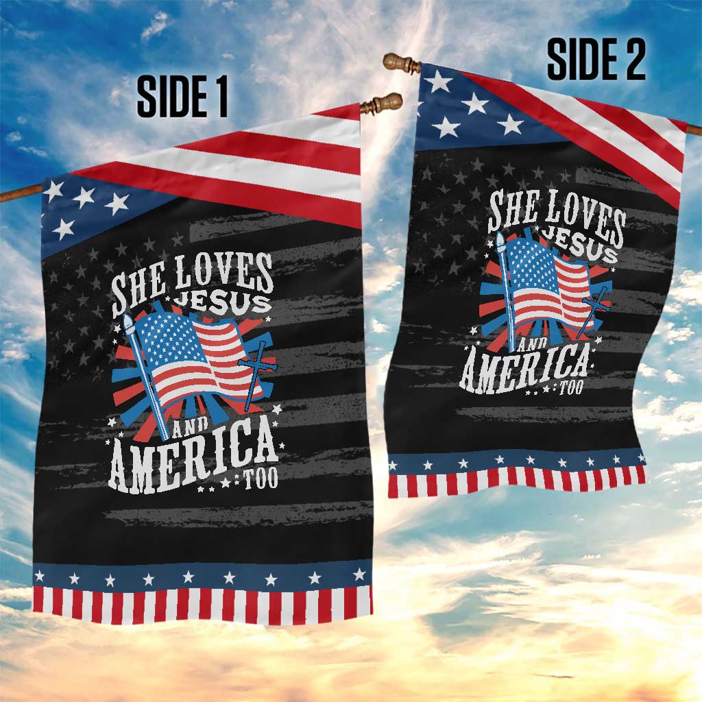 Funny She Loves Jesus And America Too Garden Flag 4th Of July Patriotic Christian American Flag TS11 Print Your Wear