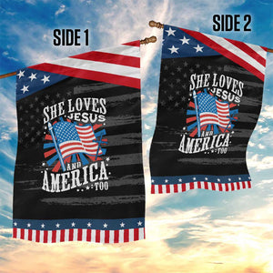 Funny She Loves Jesus And America Too Garden Flag 4th Of July Patriotic Christian American Flag TS11 Print Your Wear