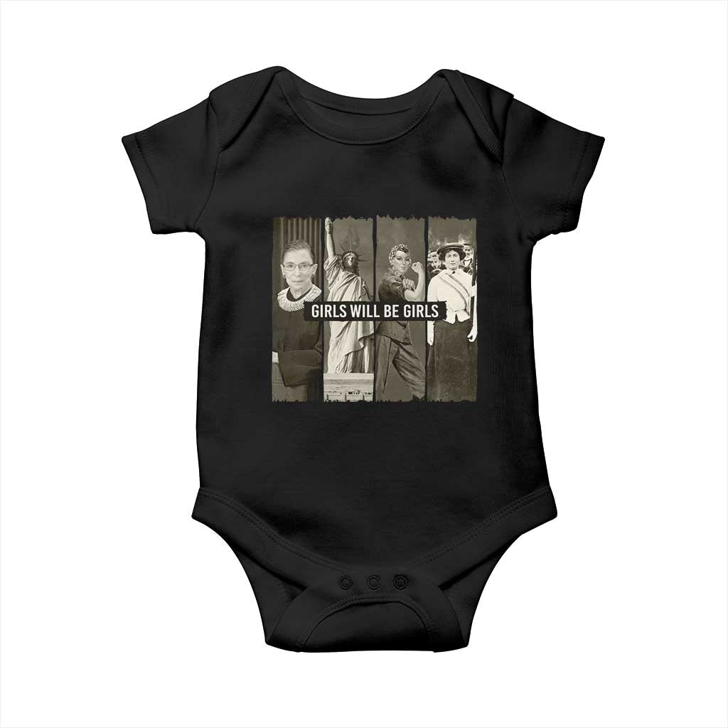 Girls Will Be Girls Baby Onesie Feminist Empowerment Historical Icons TS11 Black Print Your Wear