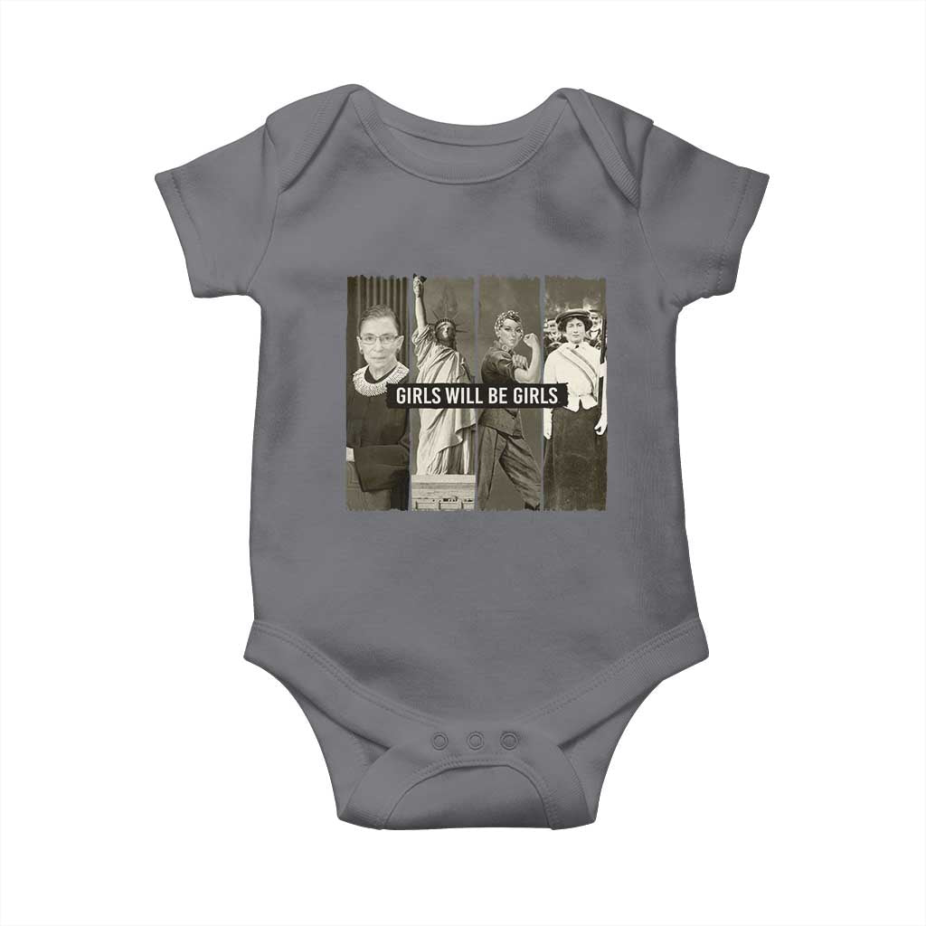 Girls Will Be Girls Baby Onesie Feminist Empowerment Historical Icons TS11 Charcoal Print Your Wear