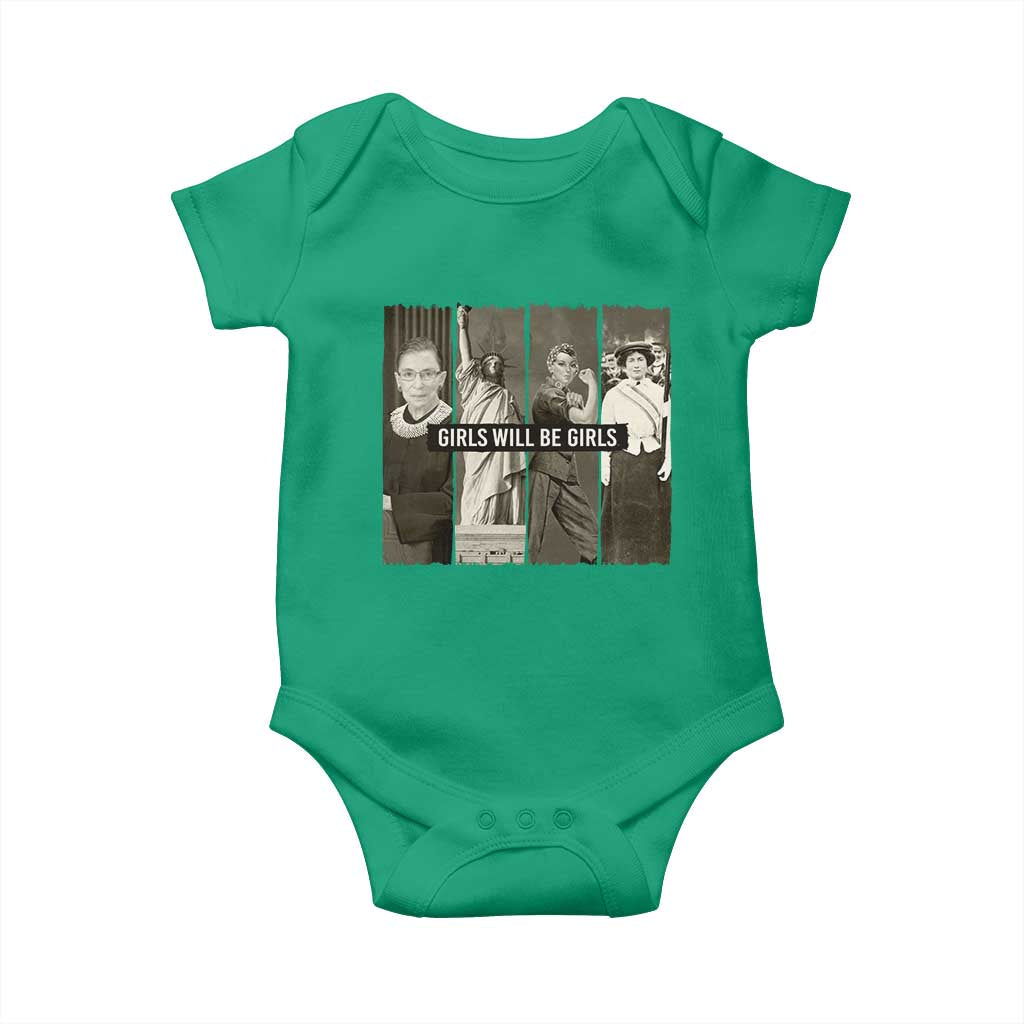 Girls Will Be Girls Baby Onesie Feminist Empowerment Historical Icons TS11 Irish Green Print Your Wear