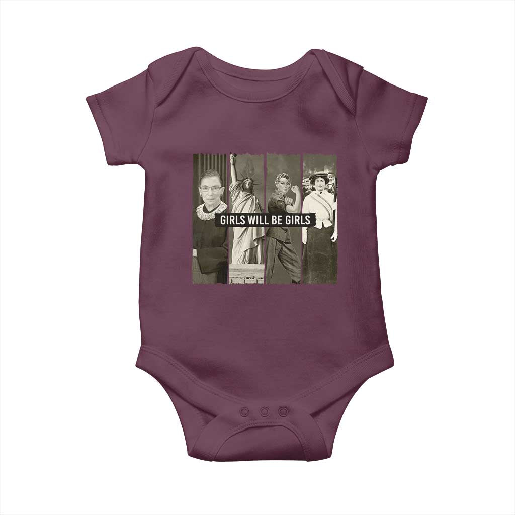 Girls Will Be Girls Baby Onesie Feminist Empowerment Historical Icons TS11 Maroon Print Your Wear