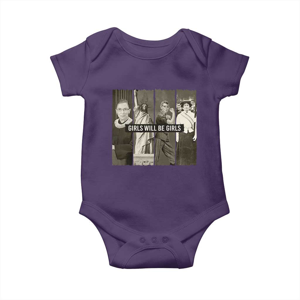Girls Will Be Girls Baby Onesie Feminist Empowerment Historical Icons TS11 Purple Print Your Wear