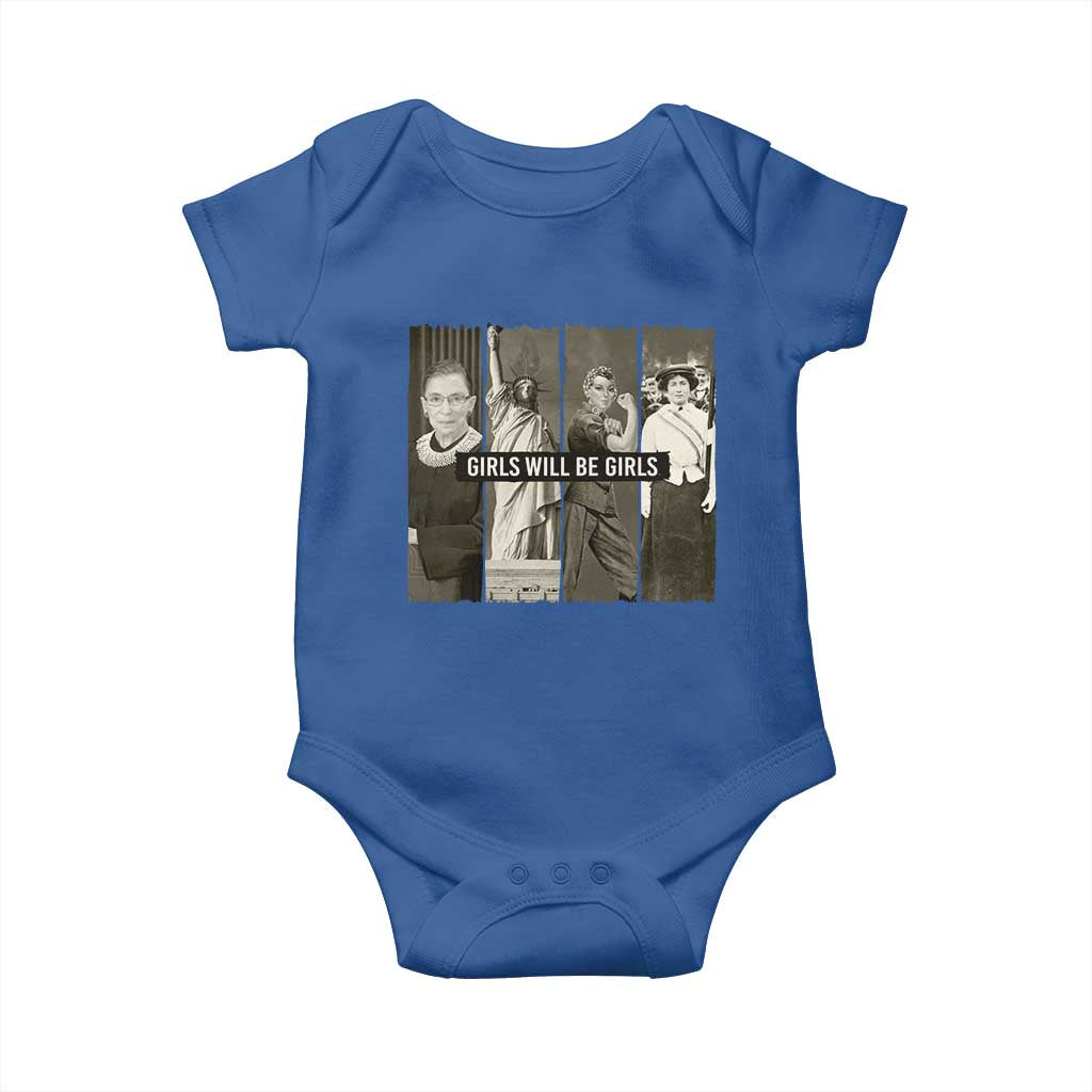 Girls Will Be Girls Baby Onesie Feminist Empowerment Historical Icons TS11 Royal Blue Print Your Wear