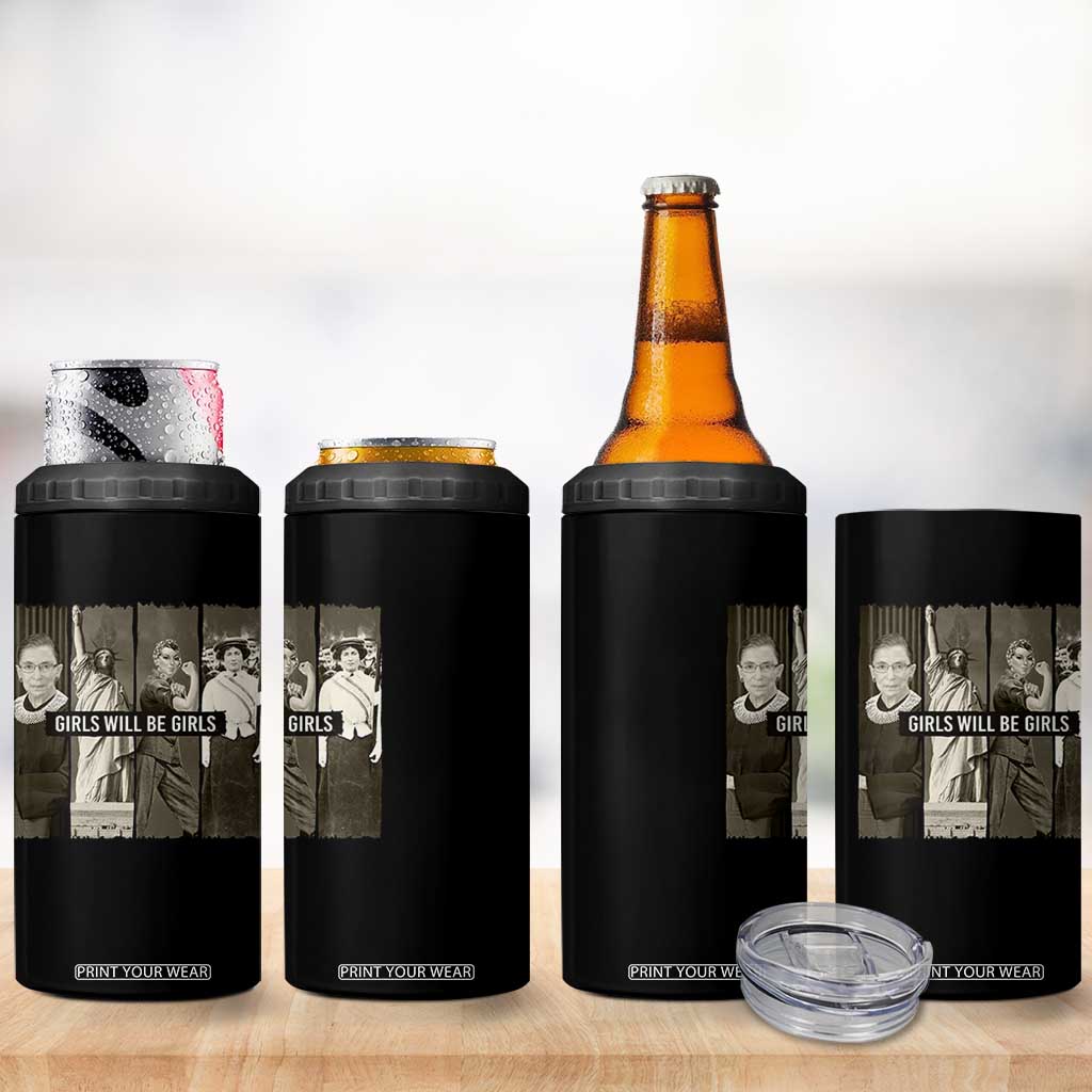 Girls Will Be Girls 4 in 1 Can Cooler Tumbler Feminist Empowerment Historical Icons TS11 Print Your Wear