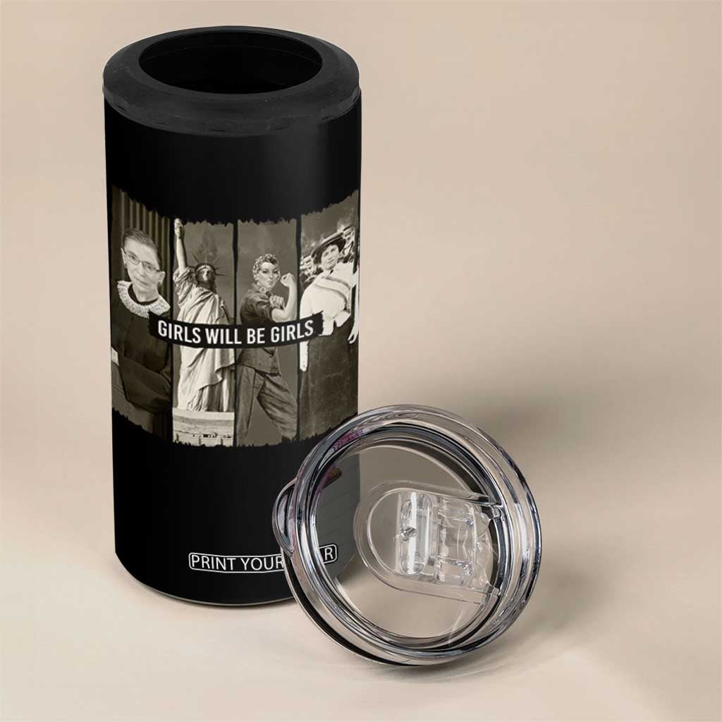 Girls Will Be Girls 4 in 1 Can Cooler Tumbler Feminist Empowerment Historical Icons TS11 Print Your Wear