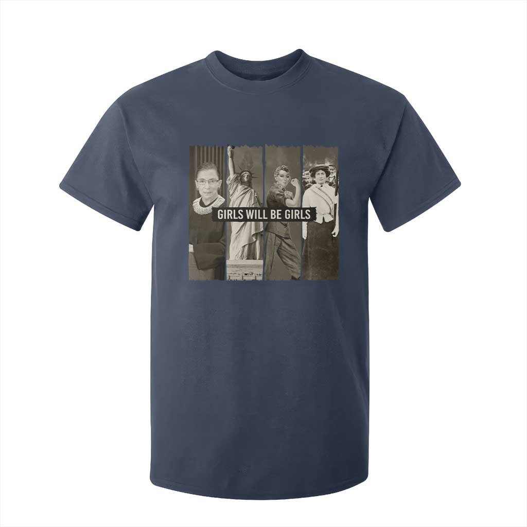Girls Will Be Girls T Shirt For Kid Feminist Empowerment Historical Icons TS11 Navy Print Your Wear