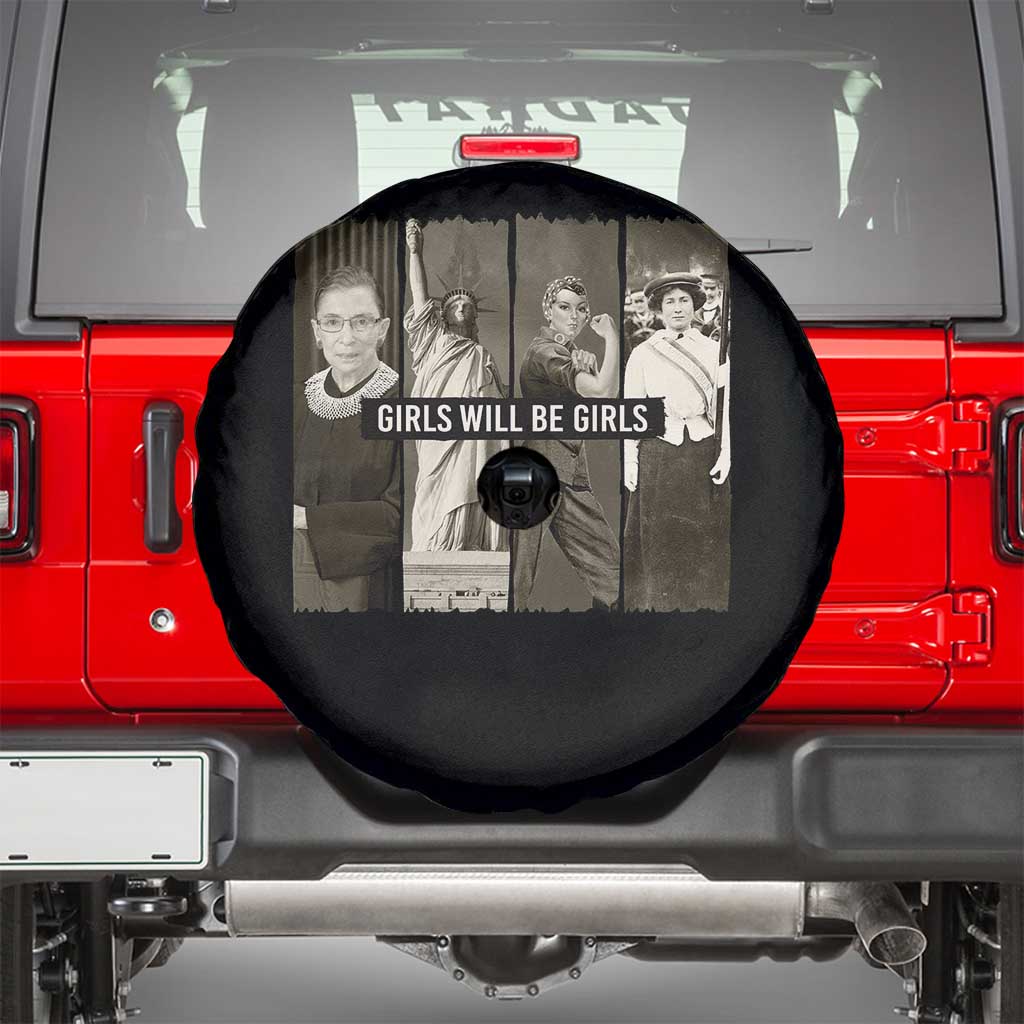 Girls Will Be Girls Spare Tire Cover Feminist Empowerment Historical Icons TS11 Black Print Your Wear