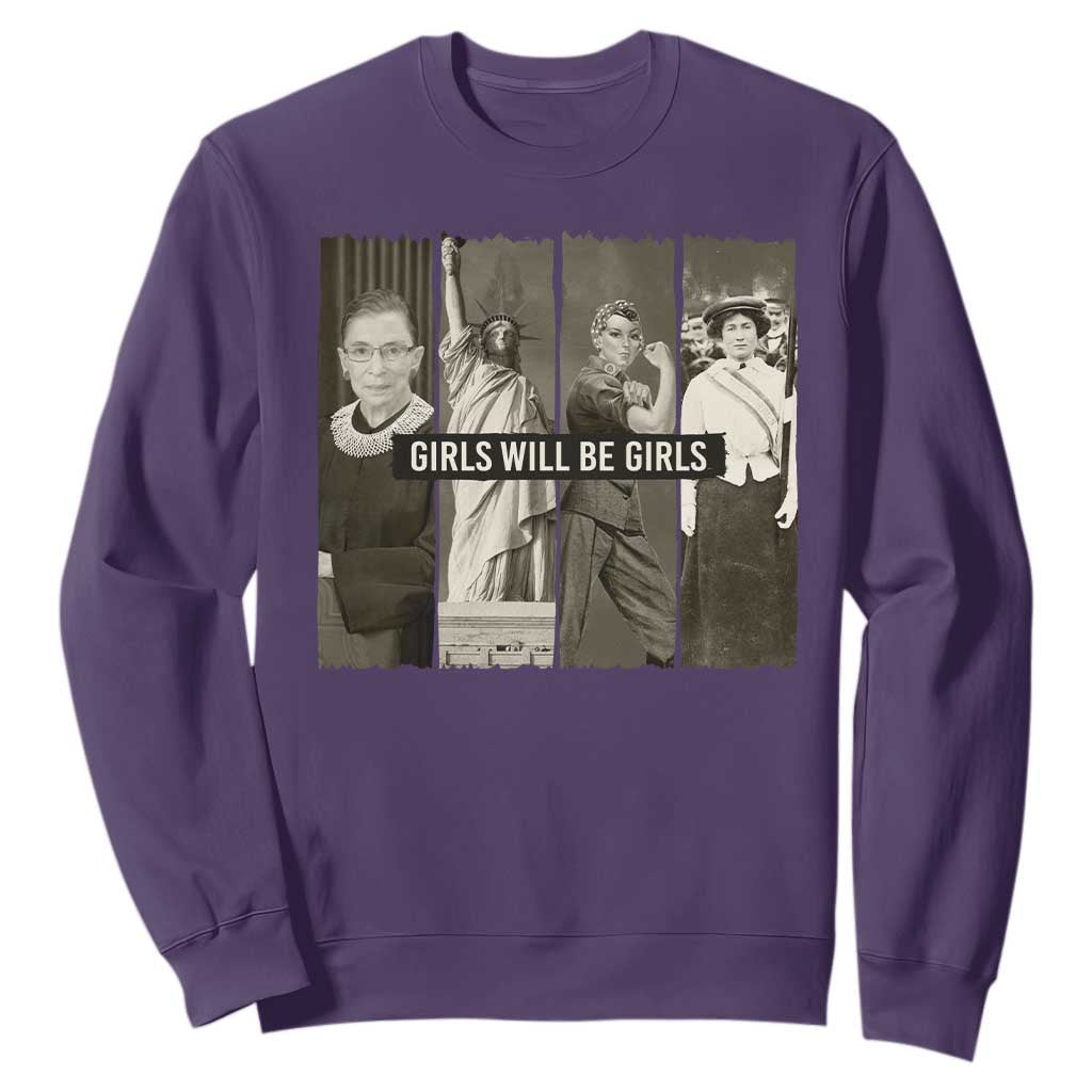 Girls Will Be Girls Sweatshirt Feminist Empowerment Historical Icons TS11 Purple Print Your Wear