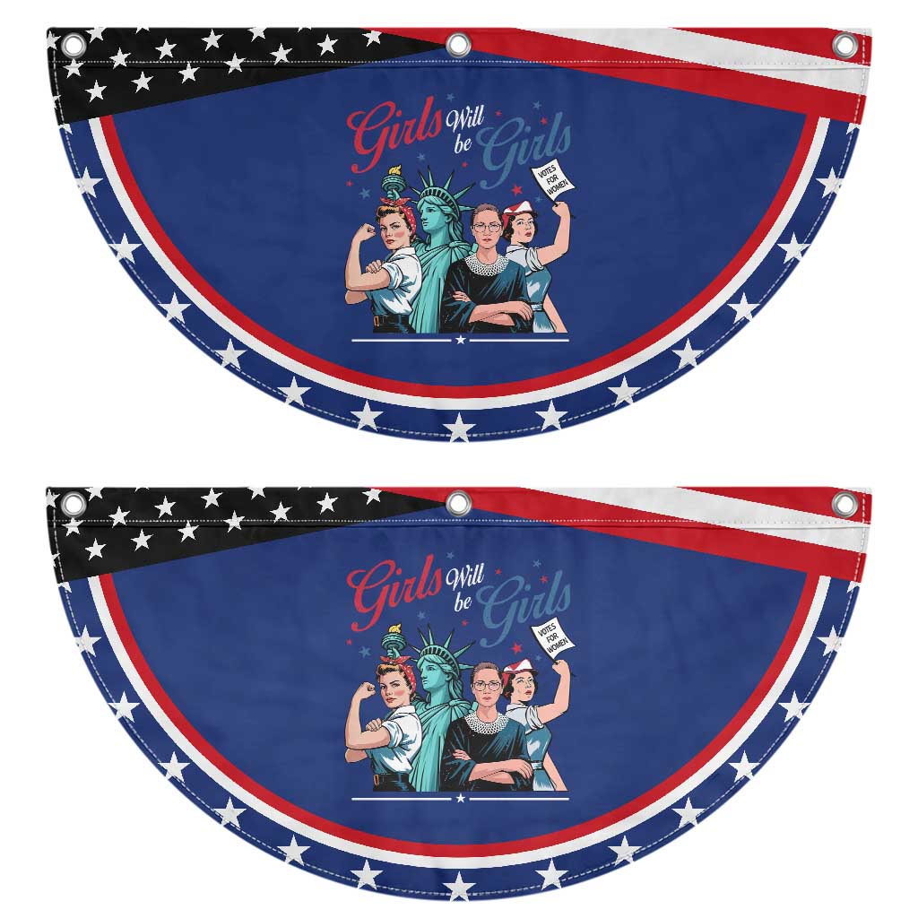 Girl Will be Girls Feminist 4th of July Patriotic Fan Flag