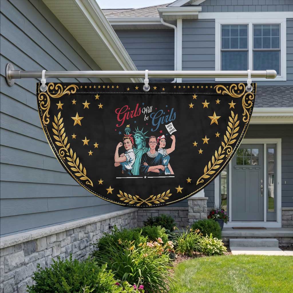 Girl Will be Girls Feminist 4th of July Patriotic Fan Flag