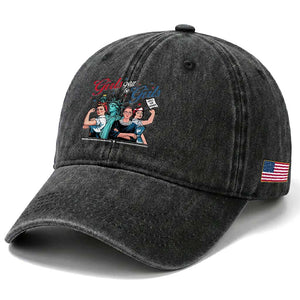 Girl Will be Girls Patriotic Feminist 4th of July Washed Cotton Baseball Cap TS11 Print Your Wear