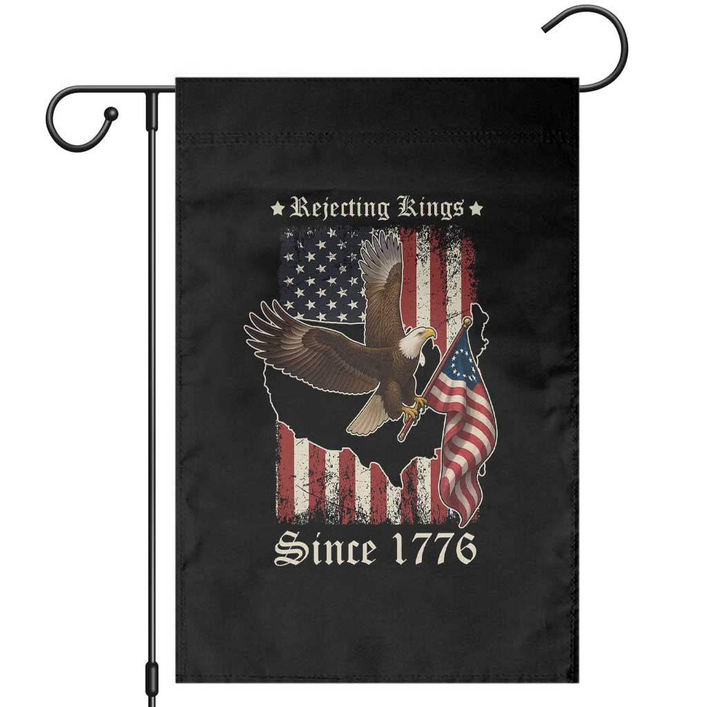 Funny Rejecting Kings Since 1776 Garden Flag Vintage American Flag Bald Eagle TS11 Black Print Your Wear