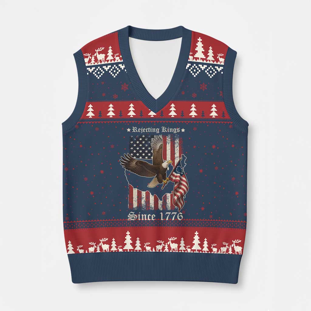 Funny Rejecting Kings Since 1776 V-Neck Knit Sweater Vest Vintage American Flag Bald Eagle TS11 Navy Red Print Your Wear