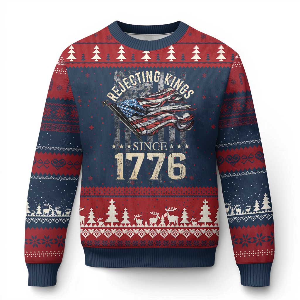 Funny Rejecting Kings Since 1776 Ugly Christmas Sweater Vintage American Flag TS11 Navy Red Print Your Wear