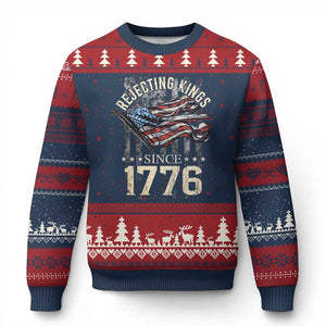 Funny Rejecting Kings Since 1776 Ugly Christmas Sweater Vintage American Flag TS11 Navy Red Print Your Wear