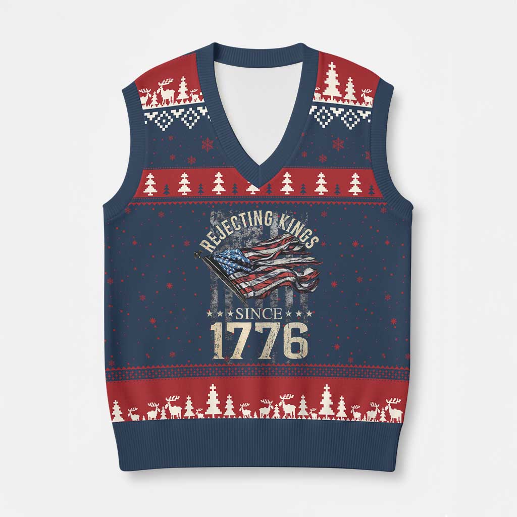 Funny Rejecting Kings Since 1776 V-Neck Knit Sweater Vest Vintage American Flag TS11 Navy Red Print Your Wear