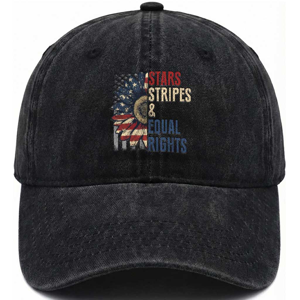 Funny Stars Stripes And Equal Rights Washed Cotton Baseball Cap 4th Of July Women's Rights Sunflower TS11 Washed Cap Universal Fit Black Print Your Wear