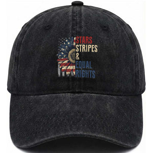Funny Stars Stripes And Equal Rights Washed Cotton Baseball Cap 4th Of July Women's Rights Sunflower TS11 Washed Cap Universal Fit Black Print Your Wear