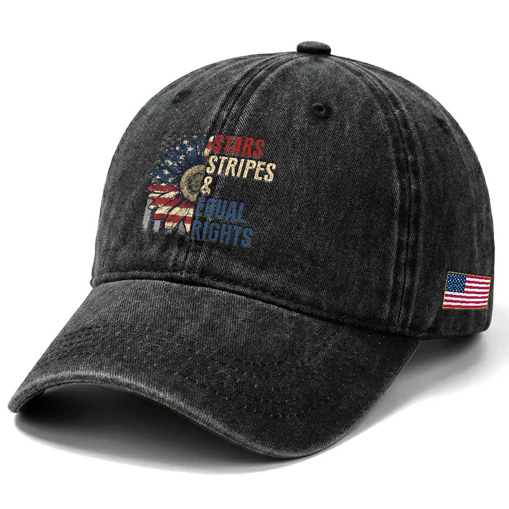 Funny Stars Stripes And Equal Rights Washed Cotton Baseball Cap 4th Of July Women's Rights Sunflower TS11 Print Your Wear