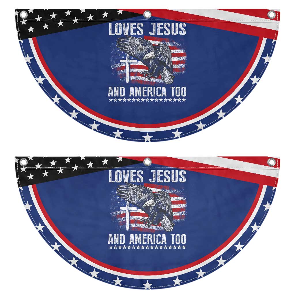 Funny Loves Jesus And America Too Patriotic Fan Flag 4th Of July Christian Eagle American Flag TS11 2pcs pack Classic Navy Print Your Wear
