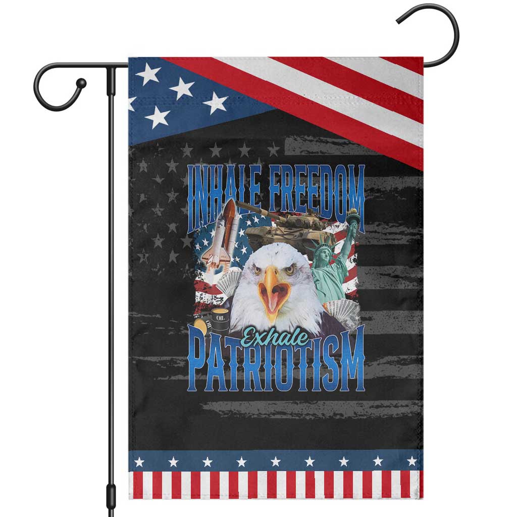 Funny Inhale Freedom Exhale Patriotism Garden Flag American Pride Eagle 4th Of July TS11 Distressed Black Blue Print Your Wear