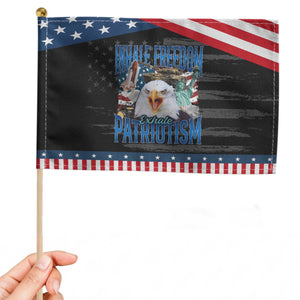 Funny Inhale Freedom Exhale Patriotism Patriotic Handheld Flag American Pride Eagle 4th Of July TS11 Distressed 8.2" × 5.5" Black Blue Print Your Wear