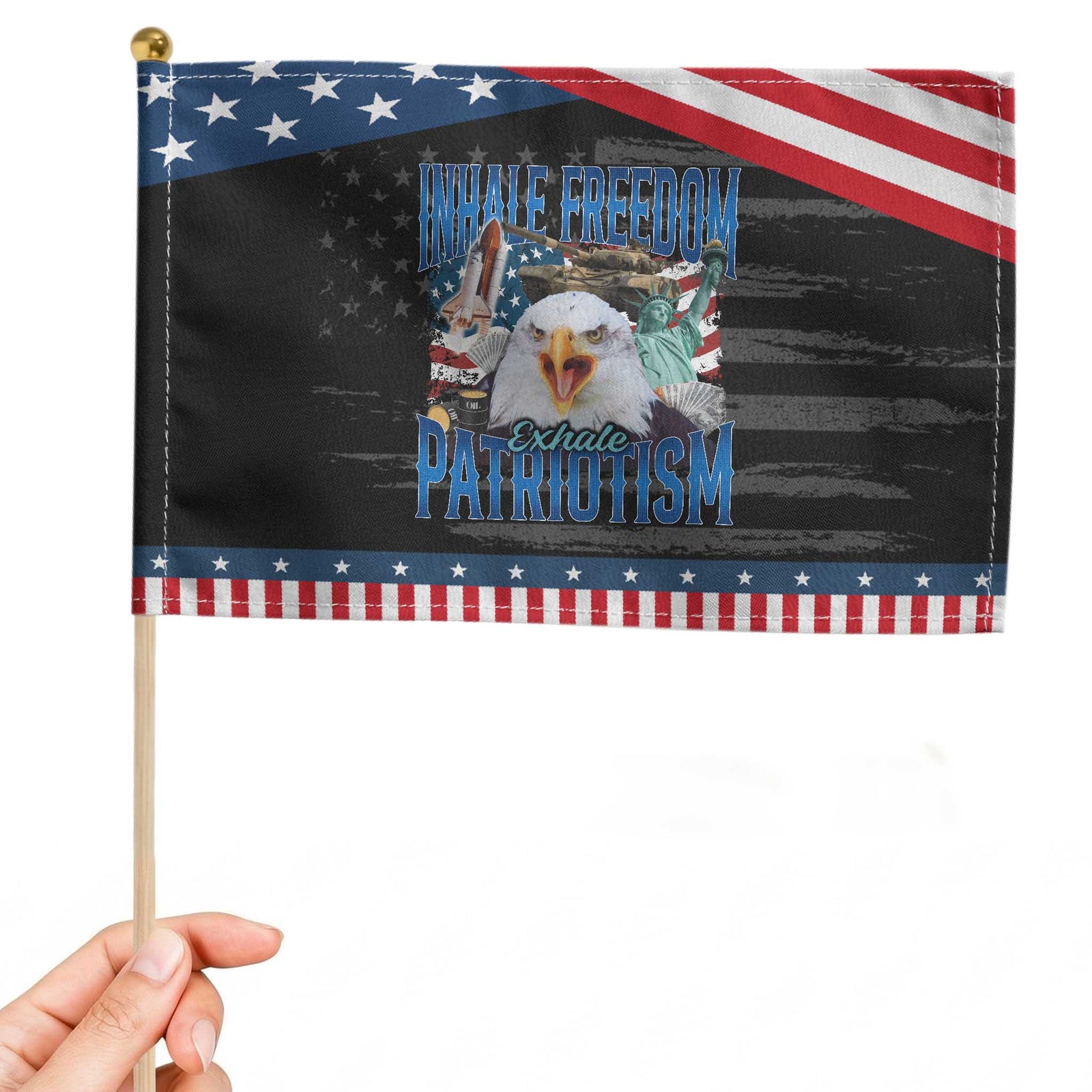 Funny Inhale Freedom Exhale Patriotism Patriotic Handheld Flag American Pride Eagle 4th Of July TS11 Distressed 8.2