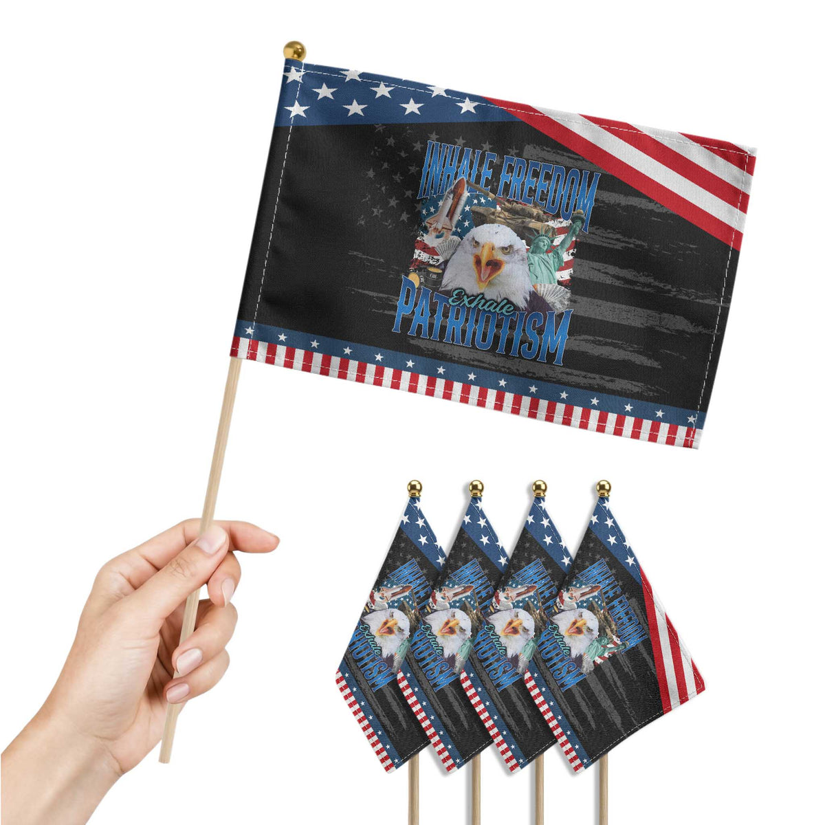 Funny Inhale Freedom Exhale Patriotism Patriotic Handheld Flag American Pride Eagle 4th Of July TS11 Print Your Wear