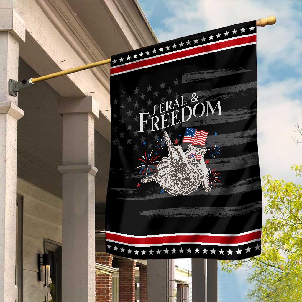 Funny Feral And Free Garden Flag 4th of July Patriotic Raccoon With American Flag TS11 Distressed Black Red Print Your Wear
