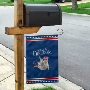 Funny Feral And Free Garden Flag 4th of July Patriotic Raccoon With American Flag TS11 Classic Blue Red Print Your Wear