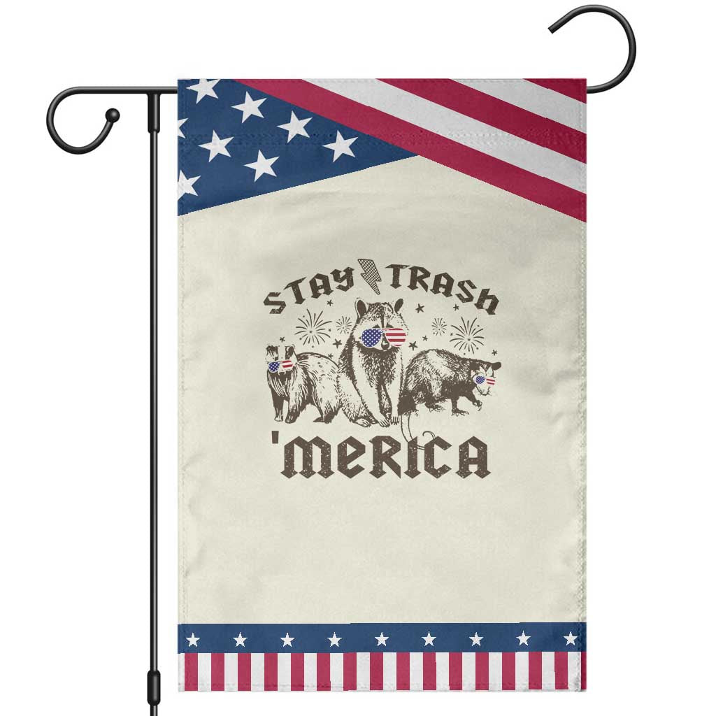Funny Stay Trash Merica Garden Flag 4th Of July Racoon Opossum Badger TS11 Modern Beige Blue Print Your Wear