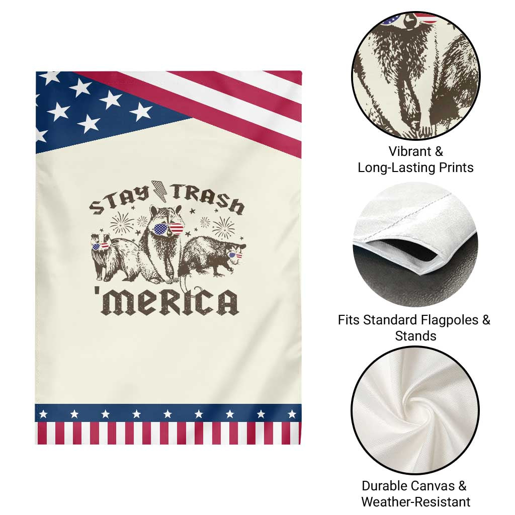 Funny Stay Trash Merica Garden Flag 4th Of July Racoon Opossum Badger TS11 Print Your Wear