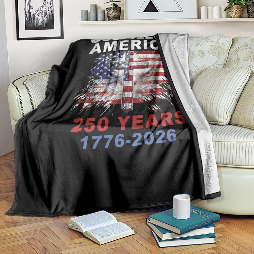 God Bless America 250 Years 1776 2026 Throw Blanket Christian Cross Eagle American Flag