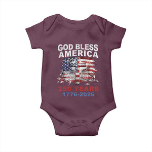 God Bless America 250 Years 1776 2026 Baby Onesie Christian Cross Eagle American Flag