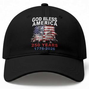God Bless America 250 Years 1776 2026 Baseball Cap Christian Cross Eagle American Flag