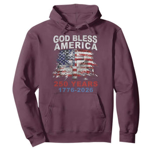 God Bless America 250 Years 1776 2026 Hoodie Christian Cross Eagle American Flag