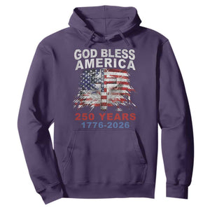 God Bless America 250 Years 1776 2026 Hoodie Christian Cross Eagle American Flag