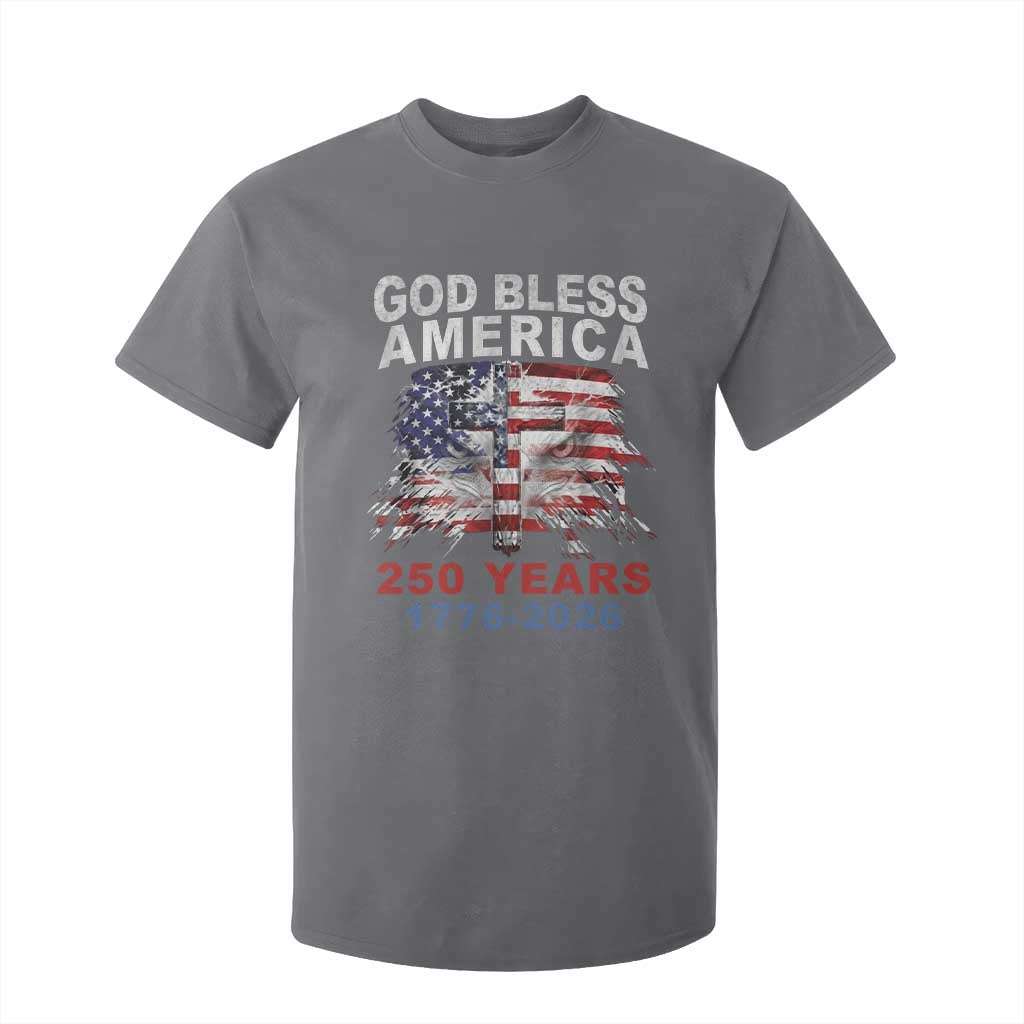 God Bless America 250 Years 1776 2026 T Shirt For Kid Christian Cross Eagle American Flag