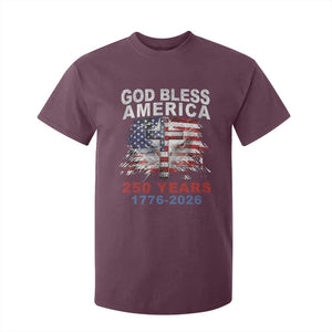 God Bless America 250 Years 1776 2026 T Shirt For Kid Christian Cross Eagle American Flag