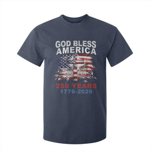 God Bless America 250 Years 1776 2026 T Shirt For Kid Christian Cross Eagle American Flag