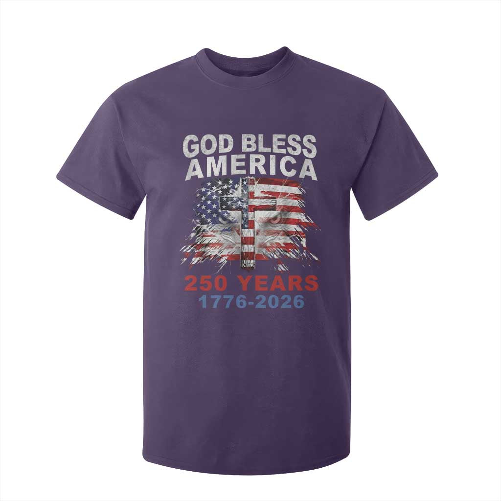 God Bless America 250 Years 1776 2026 T Shirt For Kid Christian Cross Eagle American Flag