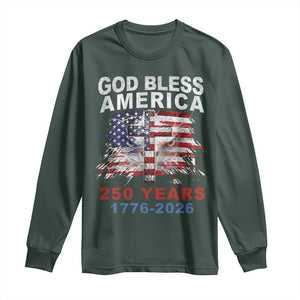 God Bless America 250 Years 1776 2026 Long Sleeve Shirt Christian Cross Eagle American Flag